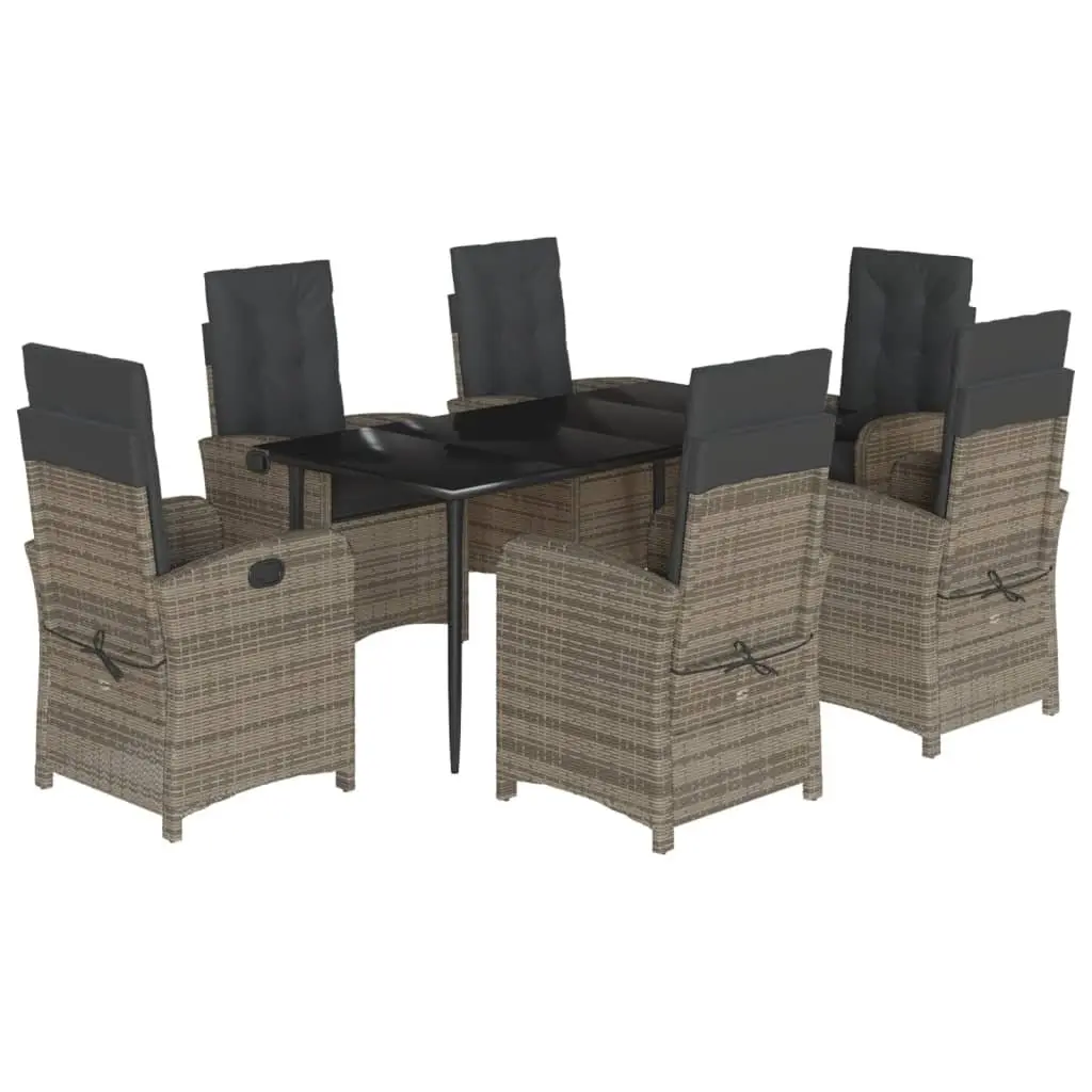 Garden Dining Set 7 Piece Outdoor Furniture Table Chairs Grey Poly Rattan
