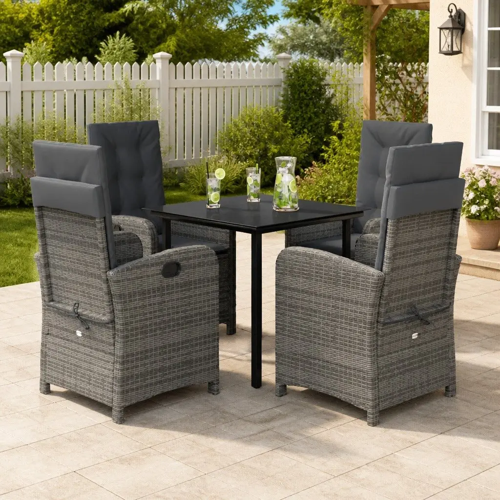 Garden Dining Set Grey 5 Piece Poly Rattan Outdoor Furniture with Cushions