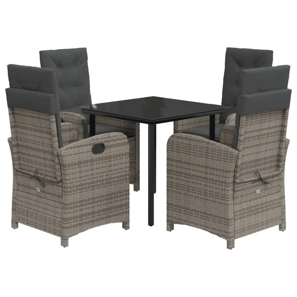 Garden Dining Set Grey 5 Piece Poly Rattan Outdoor Furniture with Cushions