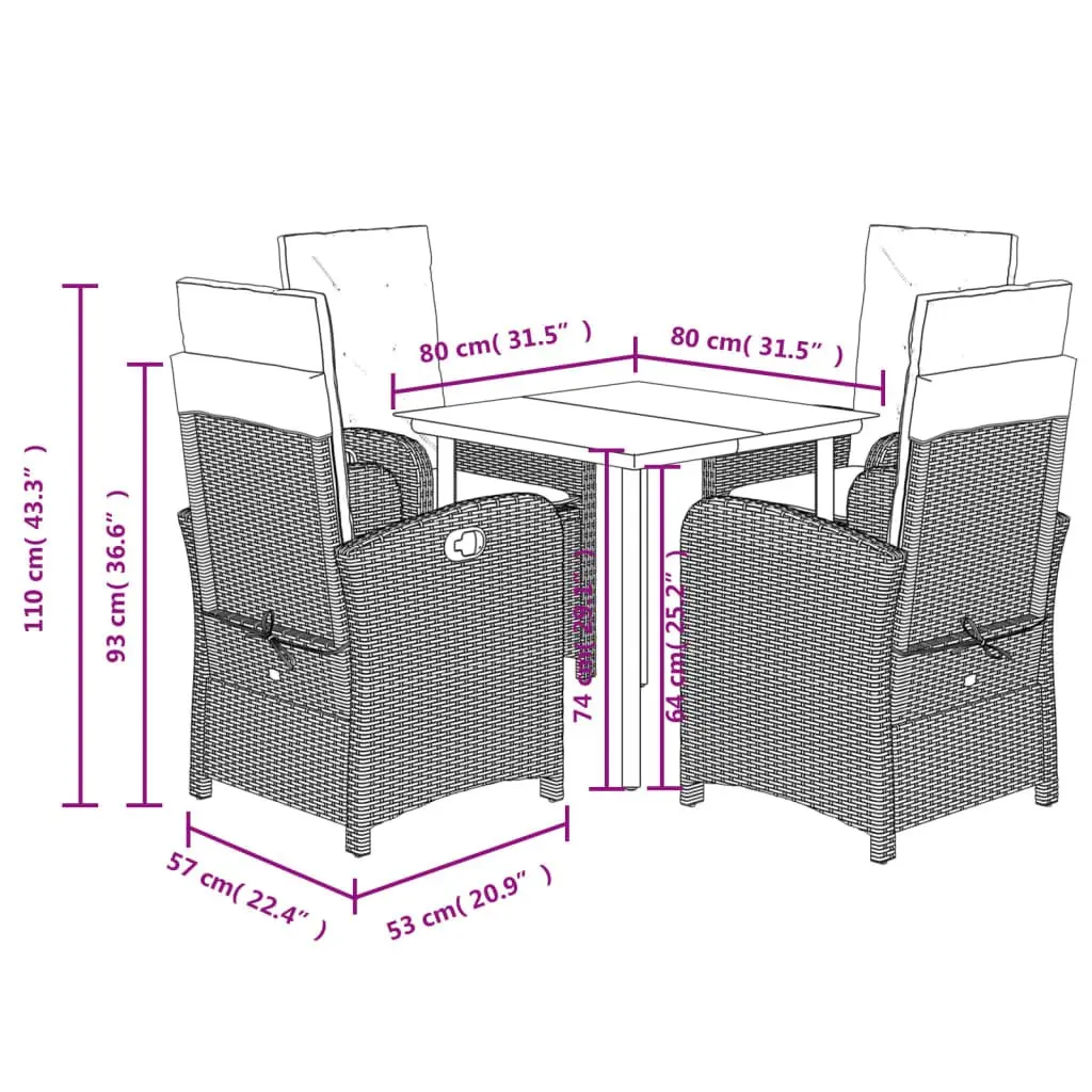Garden Dining Set Grey 5 Piece Poly Rattan Outdoor Furniture with Cushions