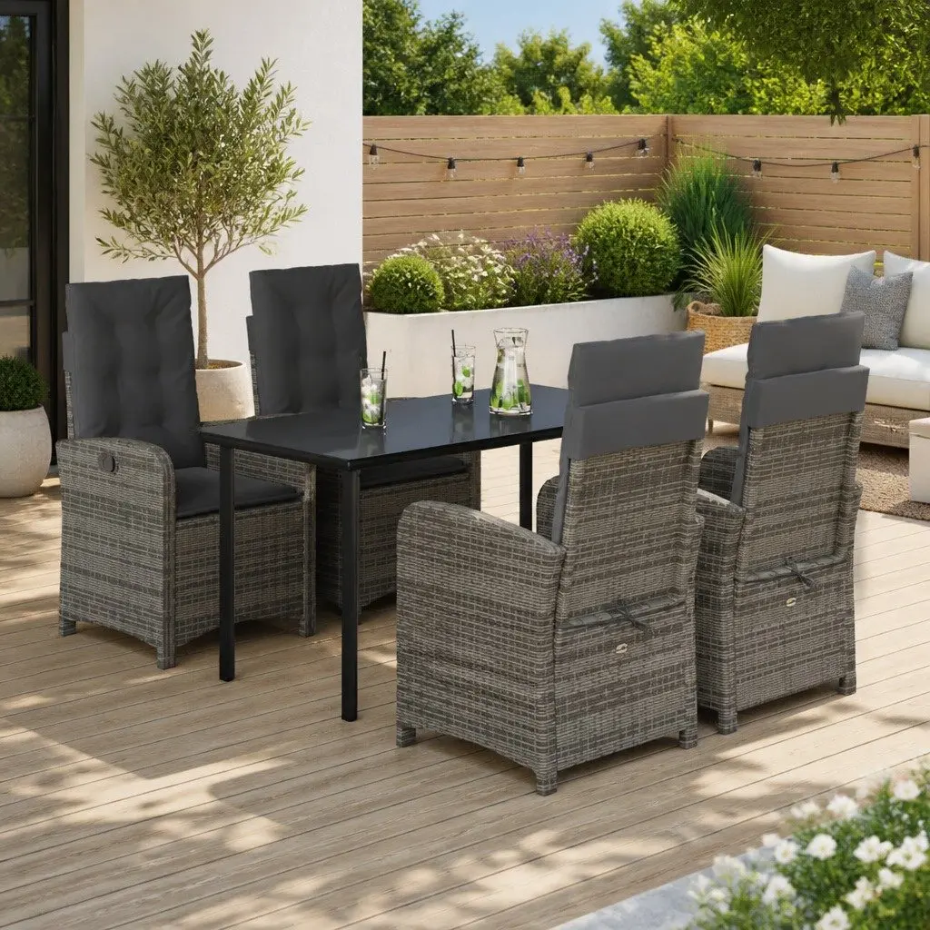 Garden Dining Set Grey 5 Piece Outdoor Furniture Poly Rattan Cushions