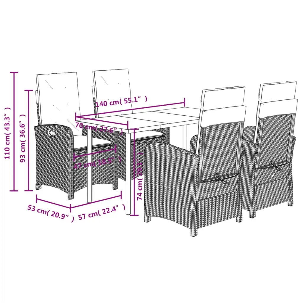 Garden Dining Set Grey 5 Piece Outdoor Furniture Poly Rattan Cushions