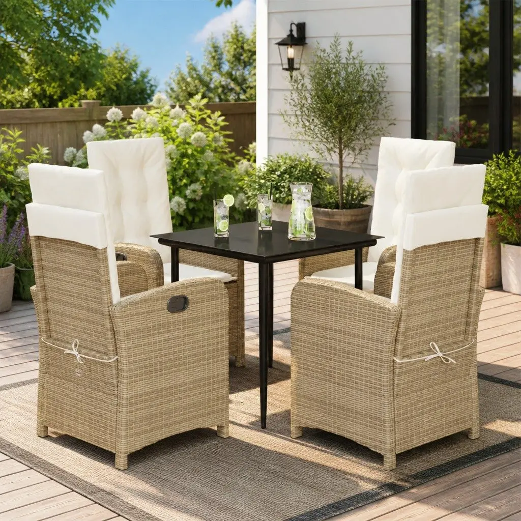 Garden Dining Set Beige 5 Piece Outdoor Furniture Poly Rattan Adjustable Backrest