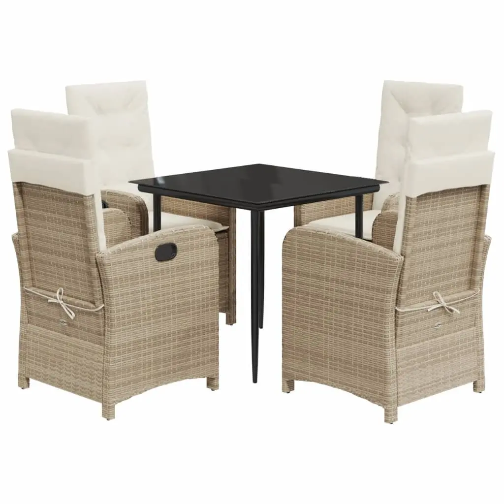Garden Dining Set Beige 5 Piece Outdoor Furniture Poly Rattan Adjustable Backrest