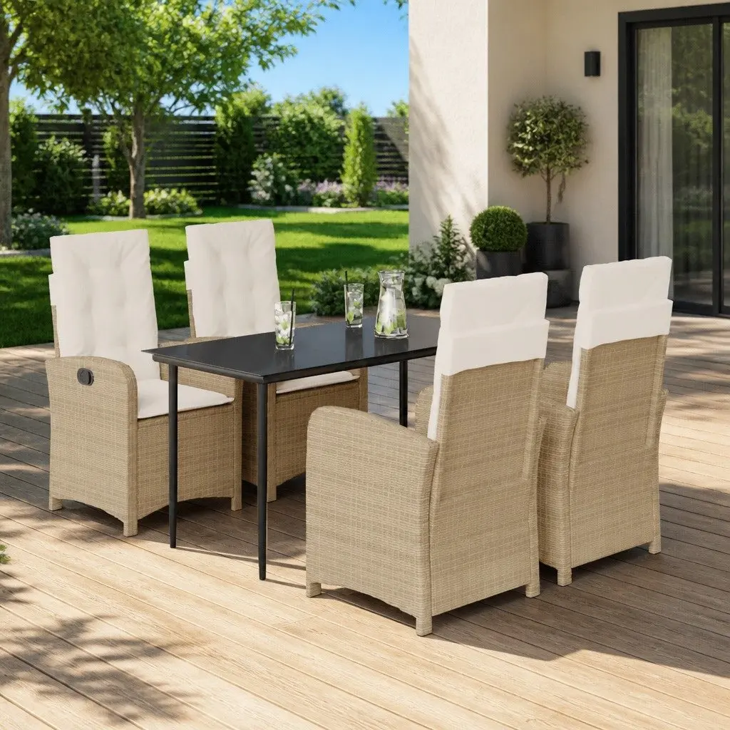 Garden Dining Set Beige 5 Piece Outdoor Furniture Patio Table Chairs Cushions