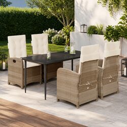 Garden Dining Set 5 Piece Outdoor Furniture Poly Rattan Beige with Cushions