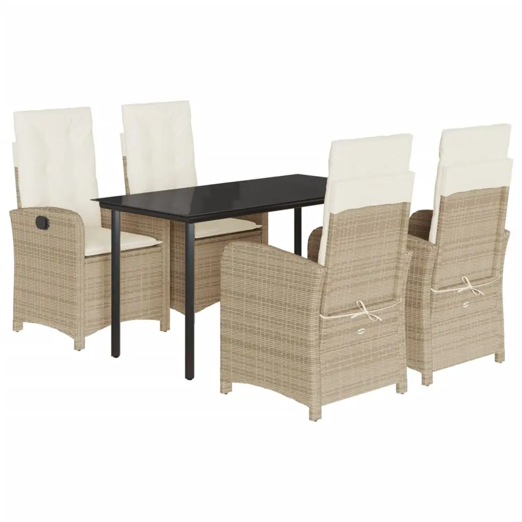 Garden Dining Set Beige 5 Piece Outdoor Furniture PE Rattan Chair Table Patio
