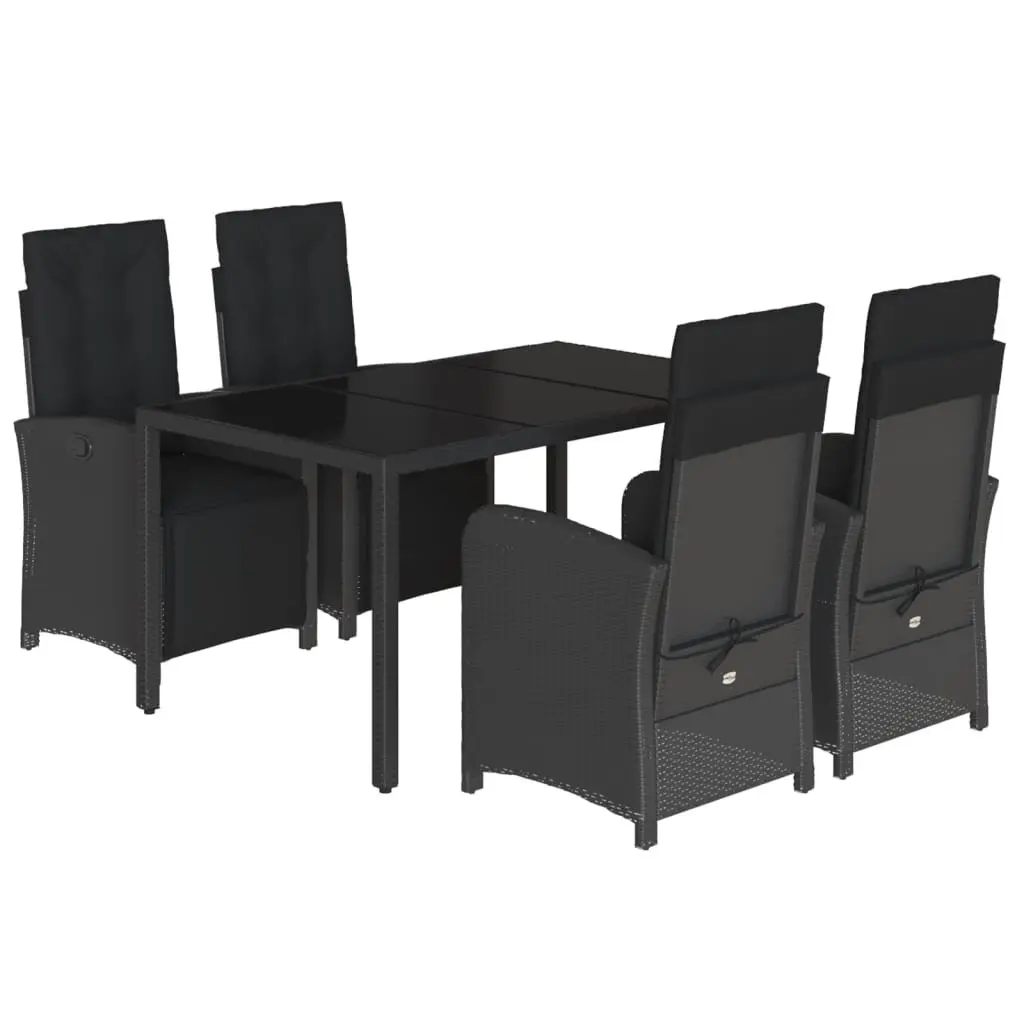 Outdoor Dining Set Black Adjustable Backrest 5 Piece Poly Rattan Chairs Table with Cushions