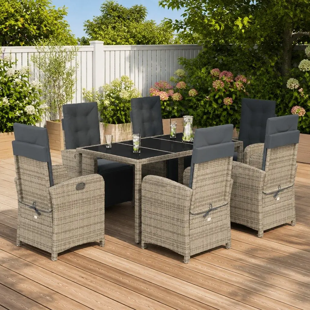 Garden Dining Set 7 Piece Outdoor Furniture Grey Poly Rattan Table Chairs