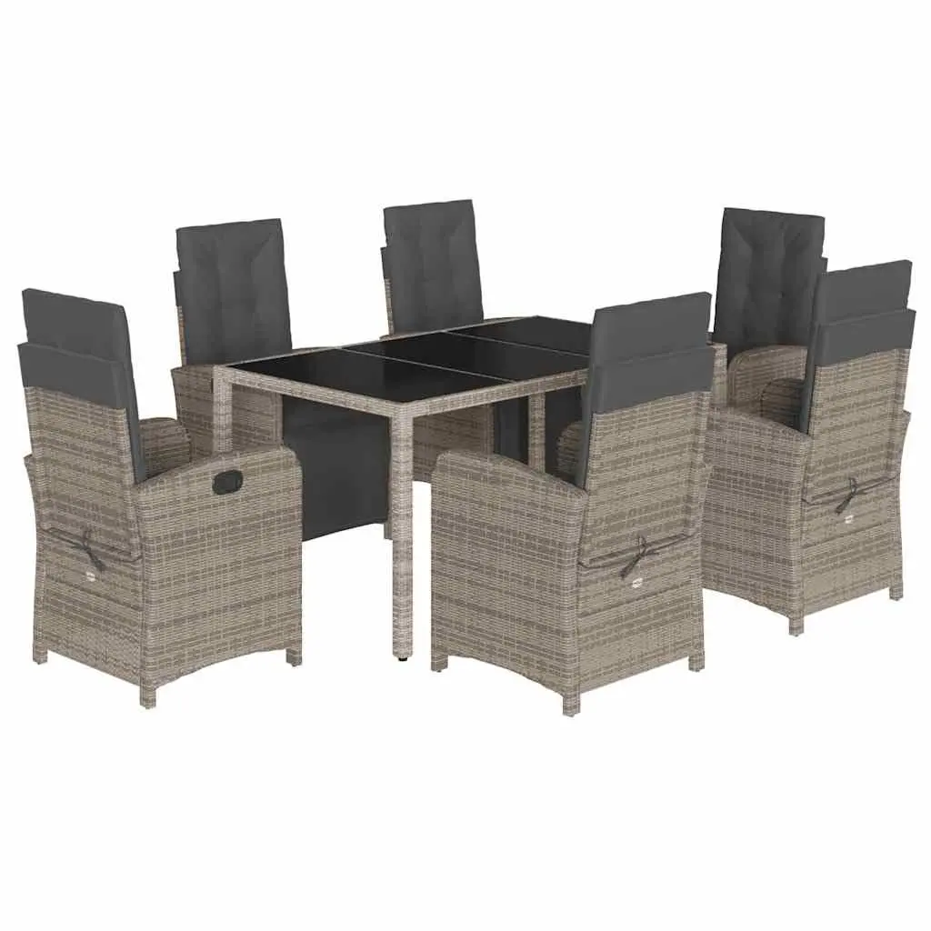 Garden Dining Set 7 Piece Outdoor Furniture Grey Poly Rattan Table Chairs