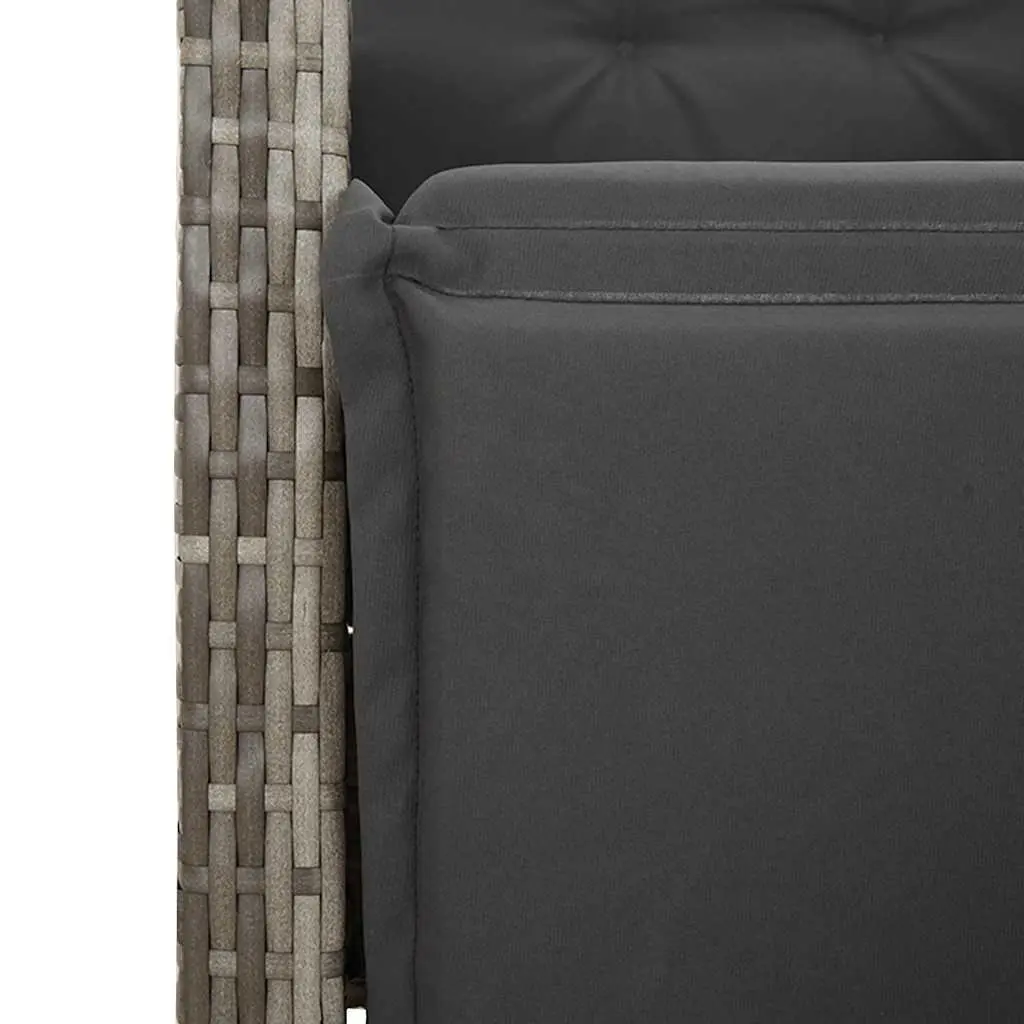 7 Piece Outdoor Dining Set Grey Cushioned Rattan Furniture with Adjustable Backrests and Tempered Glass Table