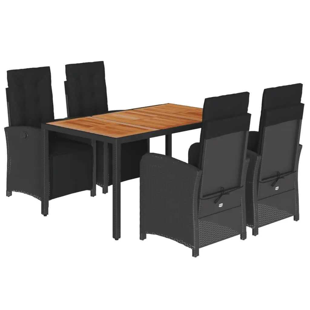Garden Dining Set 5 Piece Outdoor Furniture with Cushions Black Rattan