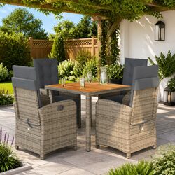 Garden Dining Set 5 Piece Outdoor Furniture Grey Poly Rattan with Cushions