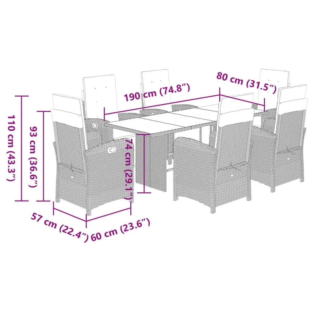 Garden Dining Set 7 Piece Outdoor Furniture Black Poly Rattan with Cushions