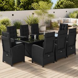 Garden Dining Set 9 Piece Outdoor Furniture Black Poly Rattan with Cushions