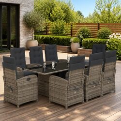9 Piece Grey Garden Dining Set - Compact and Stylish