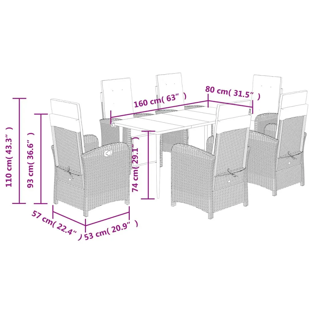 Garden Dining Set 7 Piece Outdoor Furniture Black Poly Rattan Table Chairs