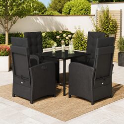 5 Piece Black Rattan Outdoor Dining Set - Easy Care