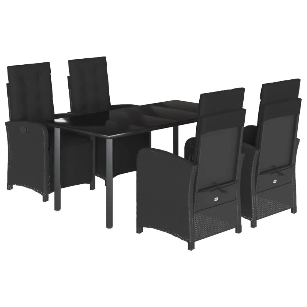 Garden Dining Set Black 5 Piece Outdoor Furniture PE Rattan Table Chairs