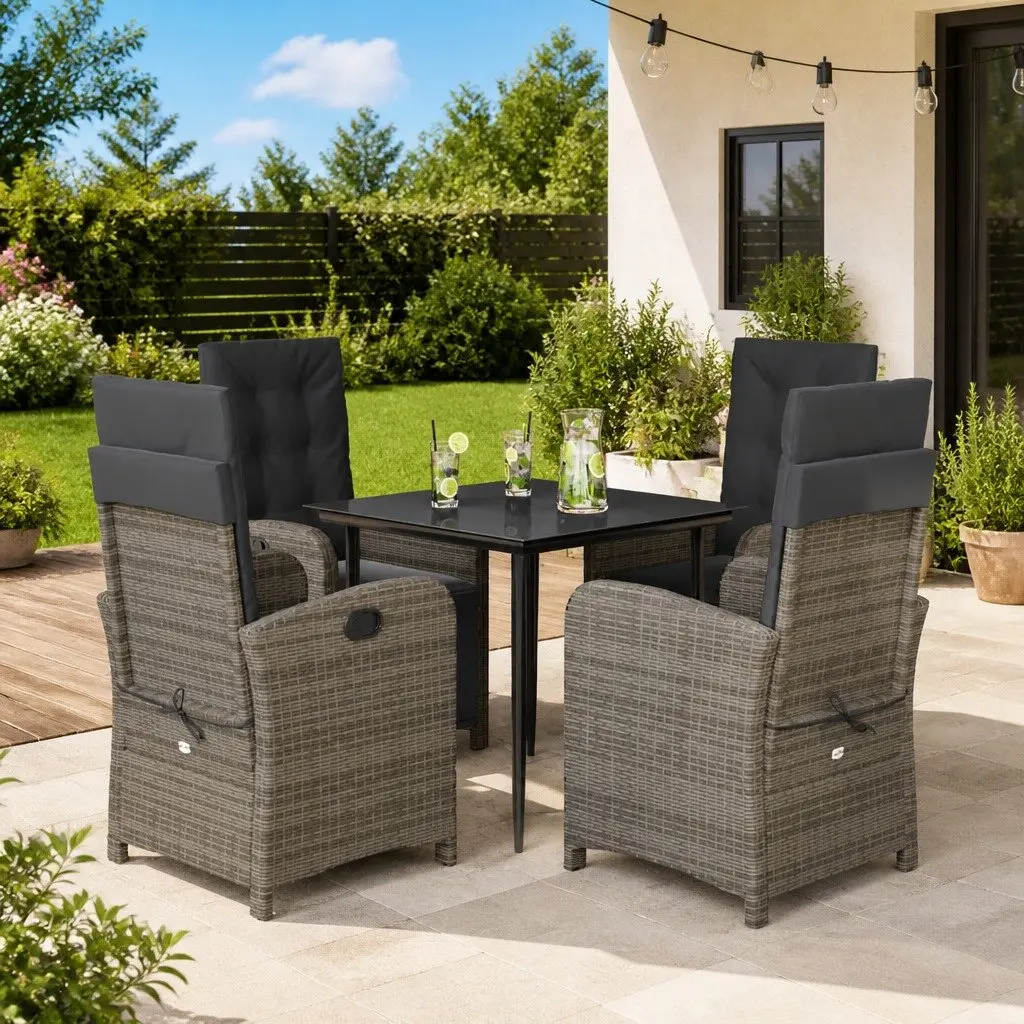 5 Piece Outdoor Dining Set with Grey Cushions