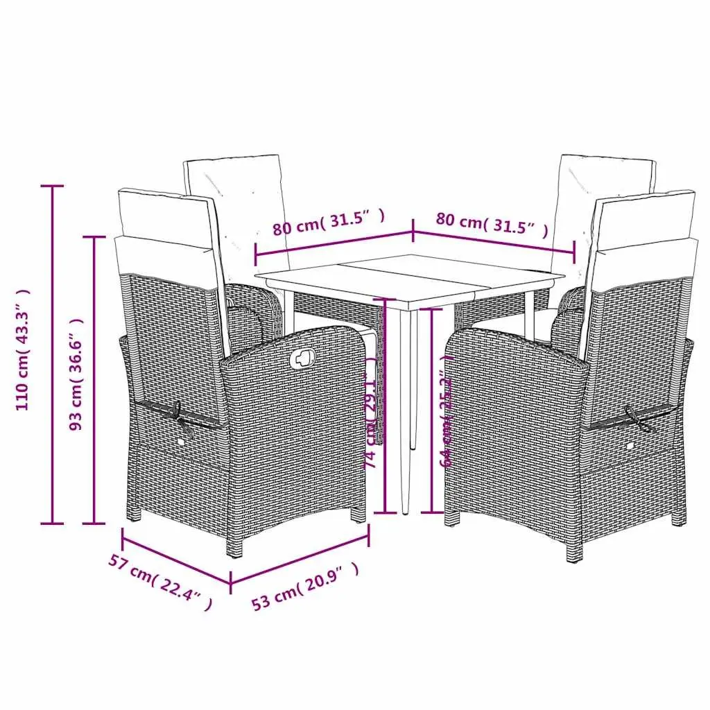 5 Piece Outdoor Dining Set with Grey Cushions