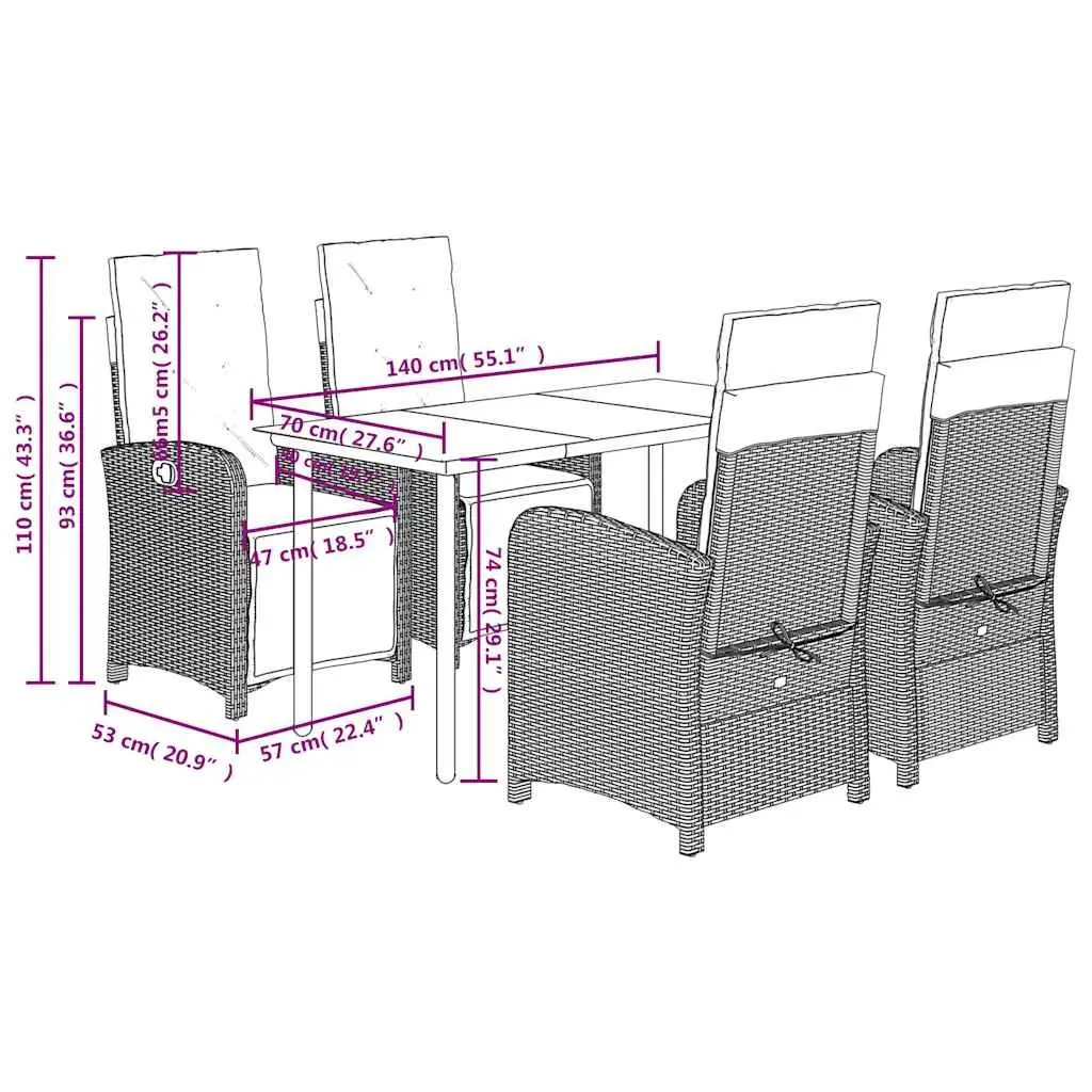 Garden Dining Set 5 Piece Grey Poly Rattan Outdoor Furniture with Cushions