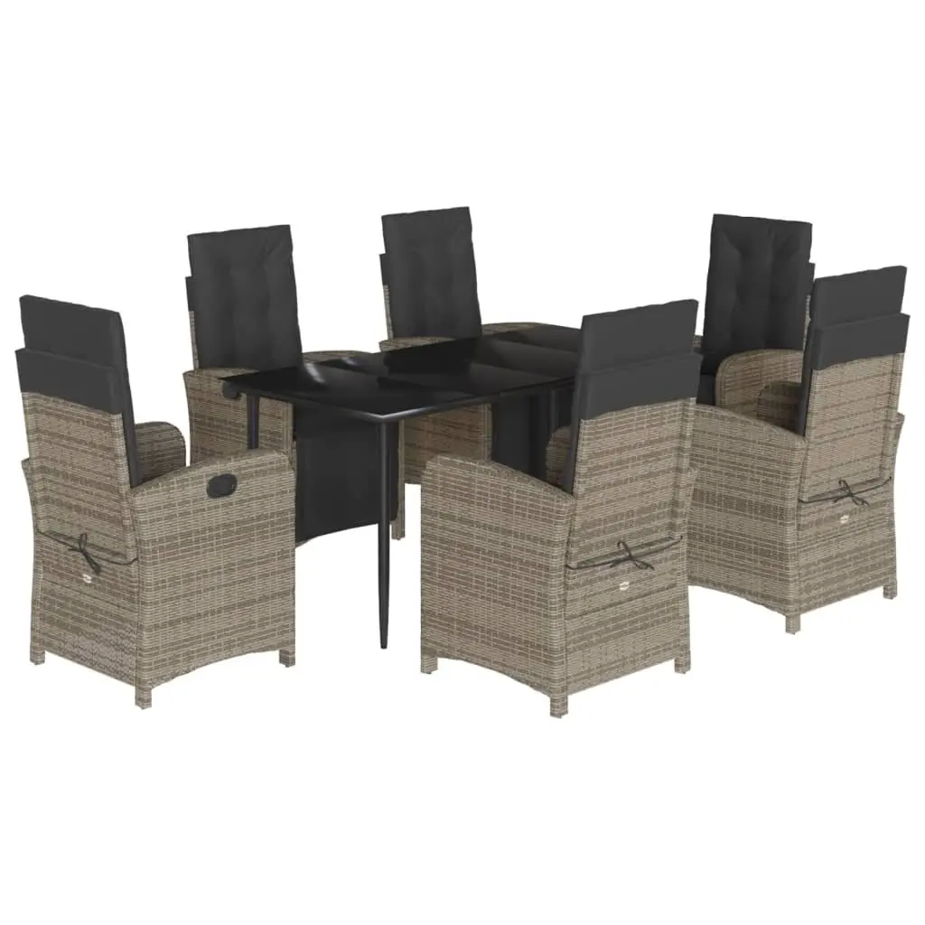 7 Piece Garden Dining Set with Cushions Grey Poly Rattan Outdoor Furniture