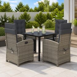 Garden Dining Set 5 Piece Outdoor Furniture Grey Poly Rattan with Cushions