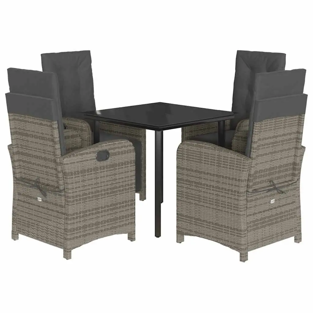 Garden Dining Set Grey 5 Piece Outdoor Furniture Poly Rattan with Cushions