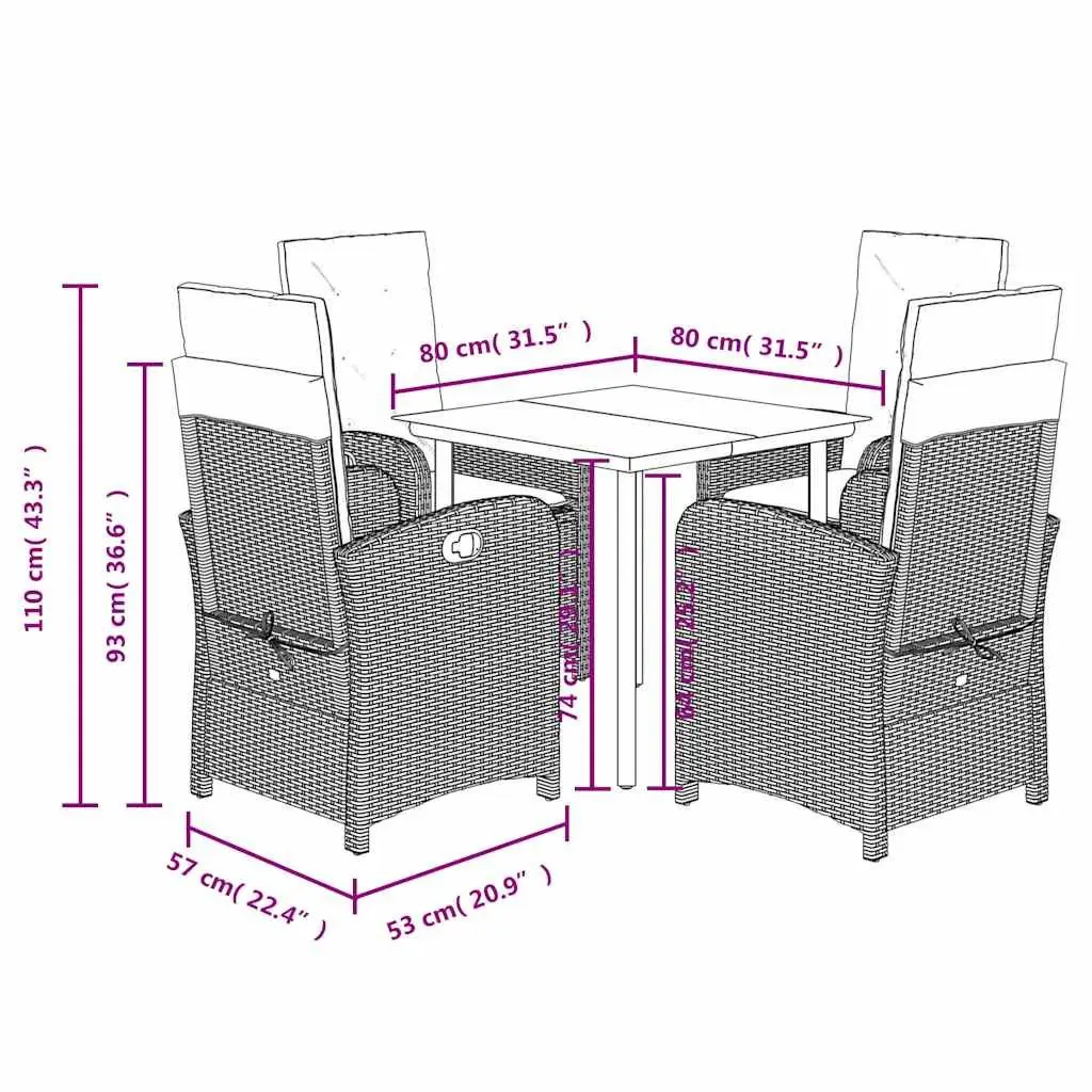 Garden Dining Set Grey 5 Piece Outdoor Furniture Poly Rattan with Cushions
