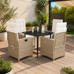 Garden Dining Set 5 Piece Outdoor Furniture with Cushions Beige Poly Rattan