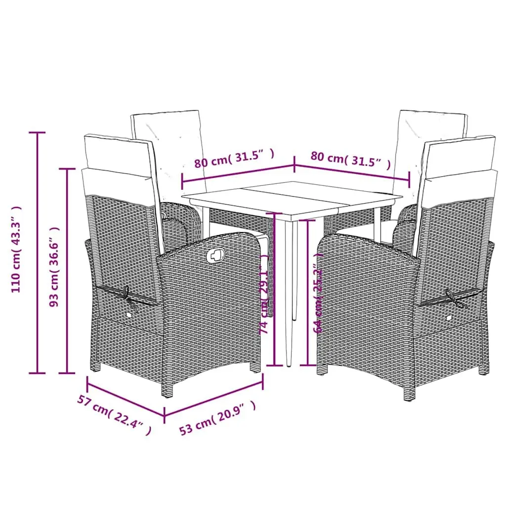 Garden Dining Set 5 Piece Outdoor Furniture with Cushions Beige Poly Rattan