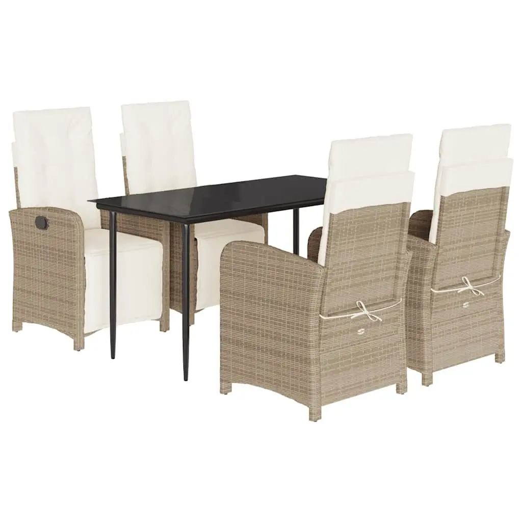 Garden Dining Set Beige 5 Piece Poly Rattan Outdoor Furniture with Cushions