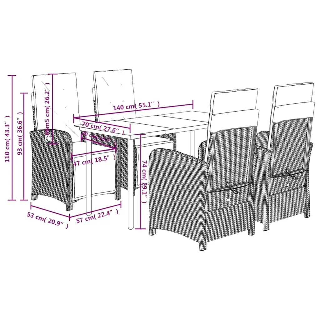 Garden Dining Set Beige 5 Piece Poly Rattan Outdoor Furniture with Cushions