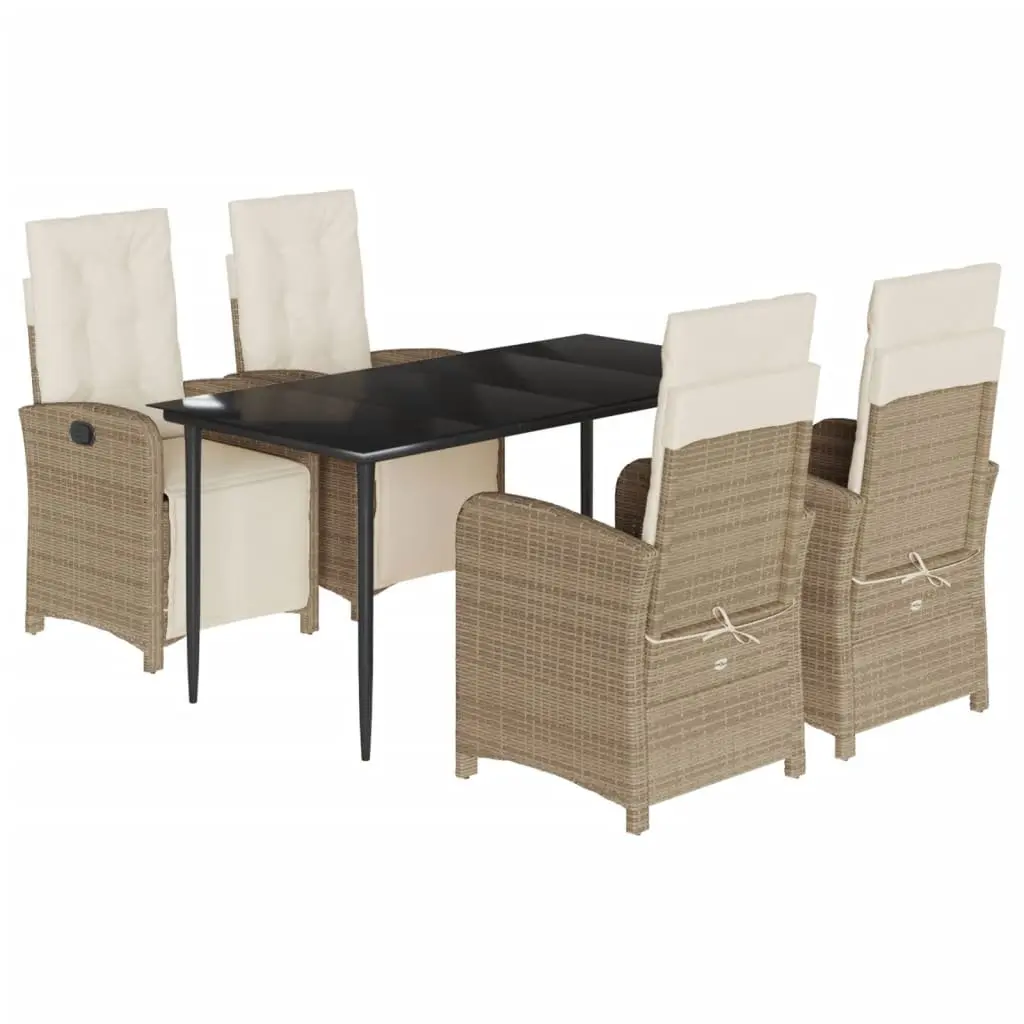 Garden Dining Set Beige 5 Piece Outdoor Furniture Poly Rattan Adjustable Backrest and Footrest