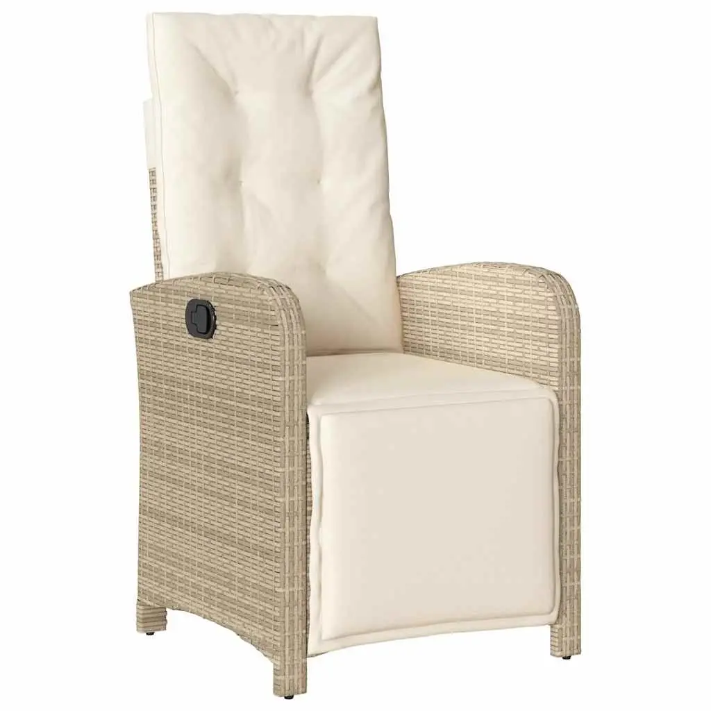 5 Piece Outdoor Dining Set Beige Cushions Adjustable Backrest Poly Rattan