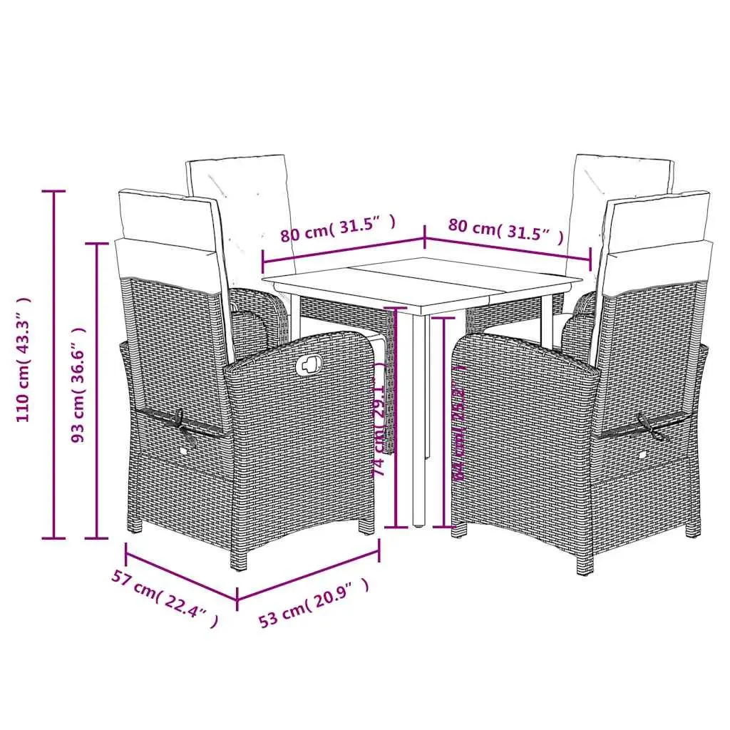 5 Piece Outdoor Dining Set Beige Cushions Adjustable Backrest Poly Rattan