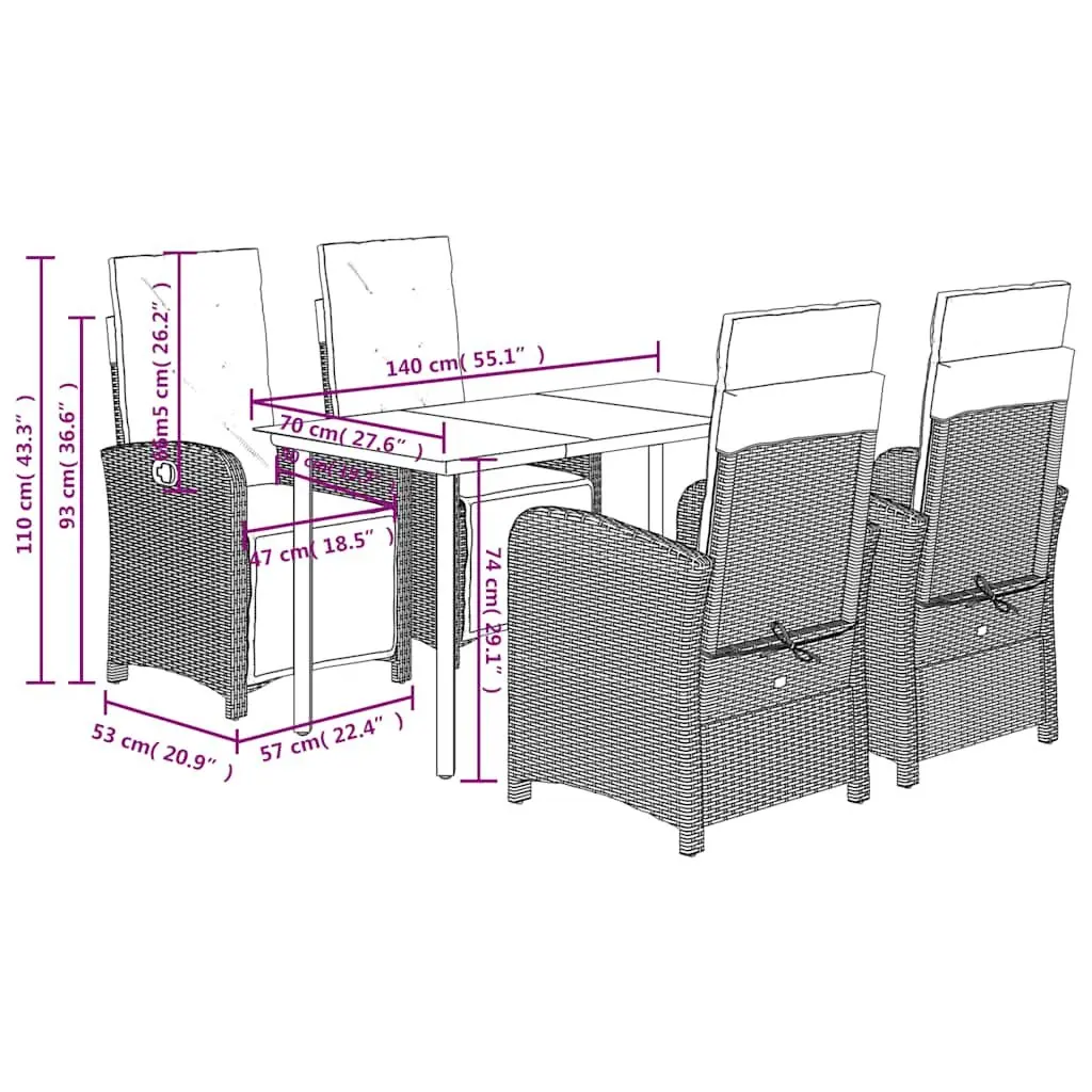5-Piece Outdoor Garden Dining Set with Cushions