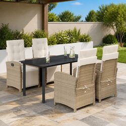 5 Piece Garden Dining Set Outdoor Furniture Poly Rattan Beige with Cushions