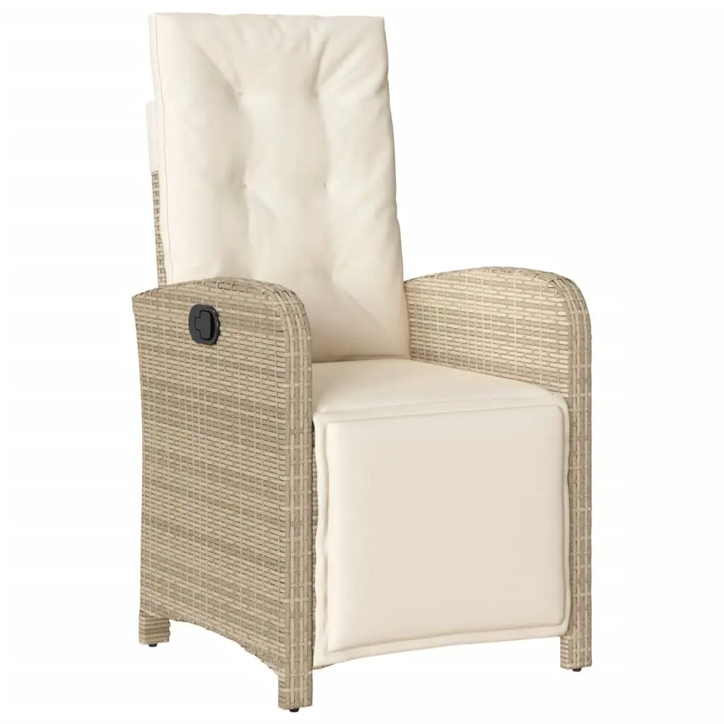 5 Piece Garden Dining Set Beige with Cushions Adjustable Backrest and Footrest Tempered Glass Tabletop