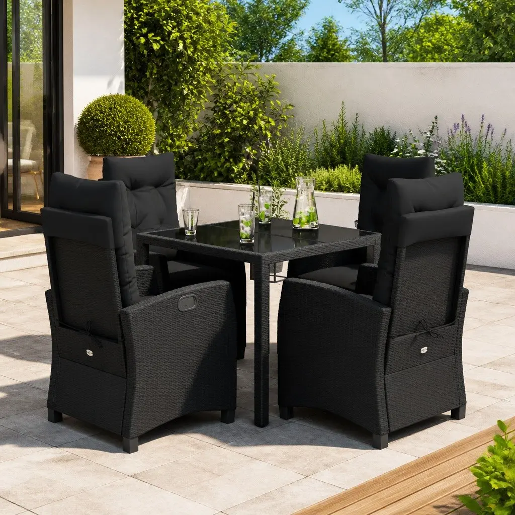 Outdoor Dining Set 5 Piece Garden Furniture with Cushions Black Poly Rattan