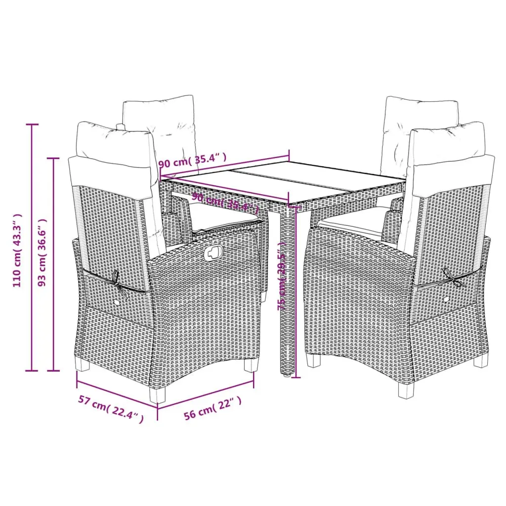 Outdoor Dining Set 5 Piece Garden Furniture with Cushions Black Poly Rattan