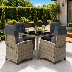 Garden Dining Set 5 Piece Outdoor Furniture with Cushions Grey Poly Rattan