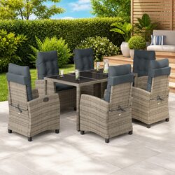 Concise 7 Piece Outdoor Dining Set with Rattan Chairs