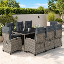 9-Piece Grey Poly Rattan Dining Set for Outdoors