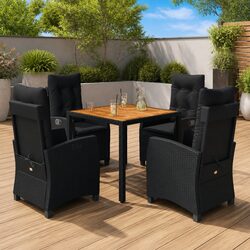 Outdoor Garden Dining Set 5 Piece Black Poly Rattan Furniture with Cushions