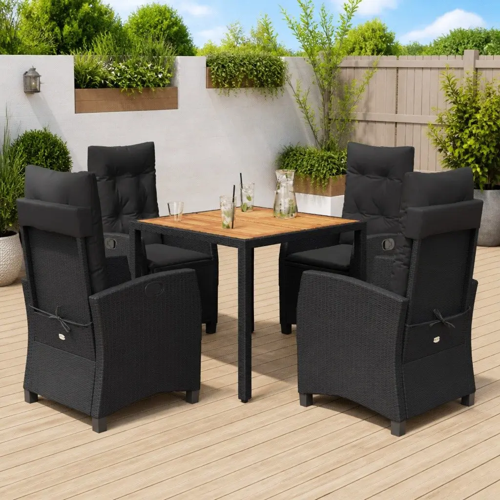 Garden Dining Set Black 5 Piece Outdoor Furniture Poly Rattan with Cushions