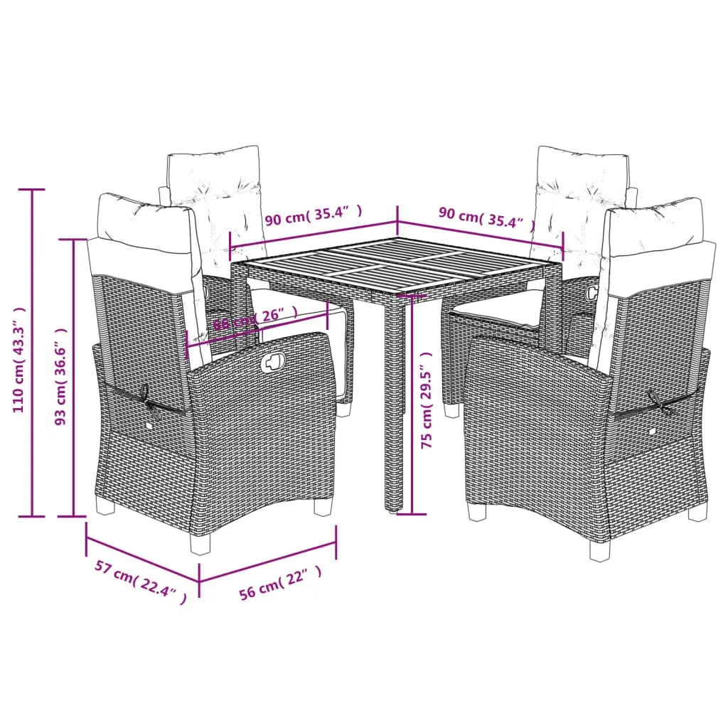 Garden Dining Set Black 5 Piece Outdoor Furniture Poly Rattan with Cushions