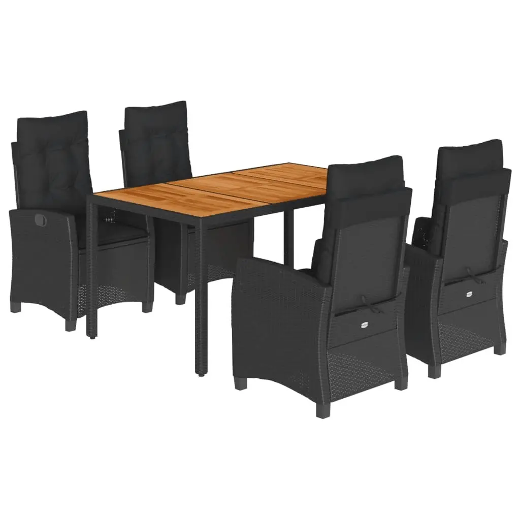 Outdoor Dining Set Black 5 Piece PE Rattan Table Chairs Cushions