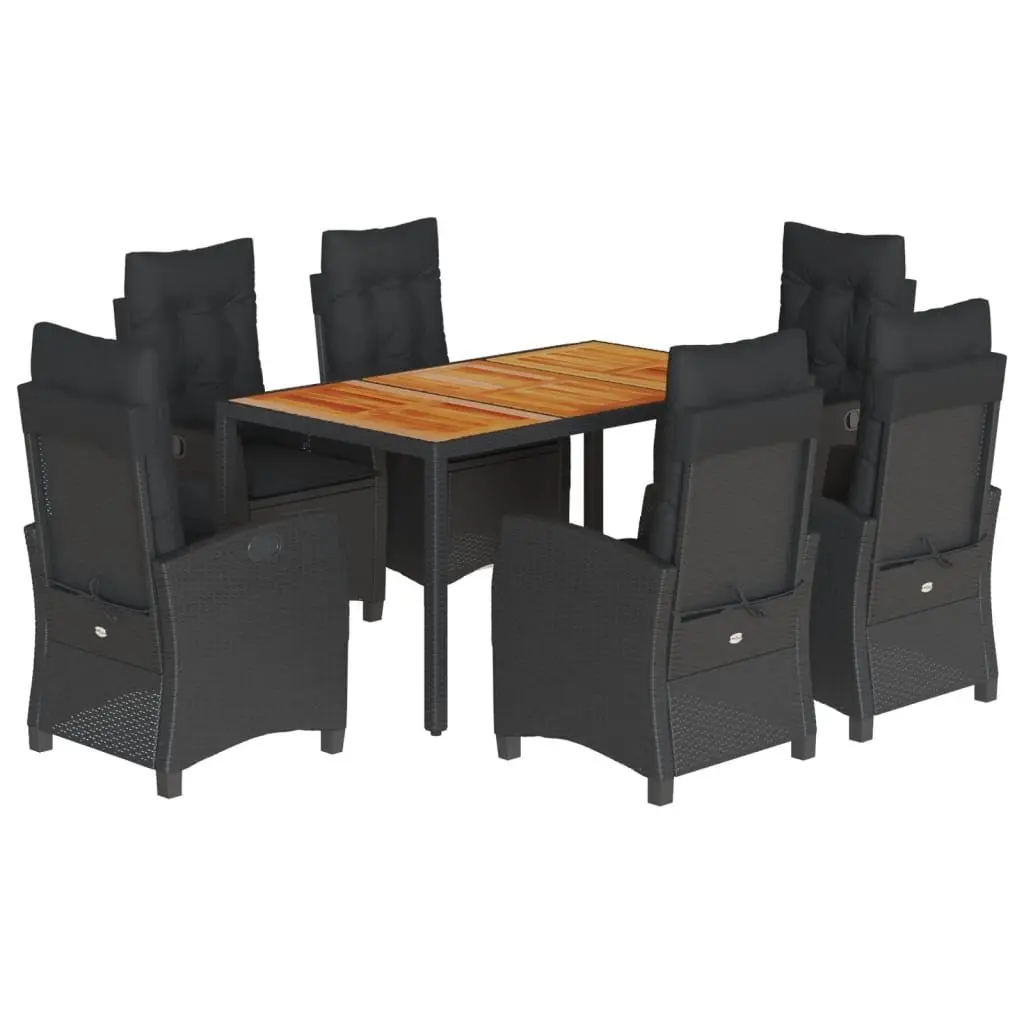 Outdoor Dining Set Black 7 Piece PE Rattan Garden Furniture with Cushions